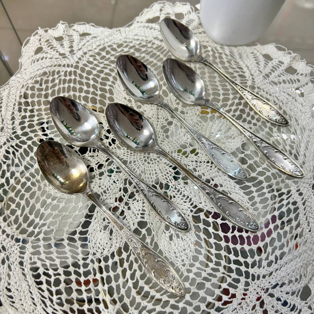 Чайные ложки "Пламя" Кольчугинский завод. Мнц с серебрением. Винтаж, СССР. Цена 6шт. Картинка 1